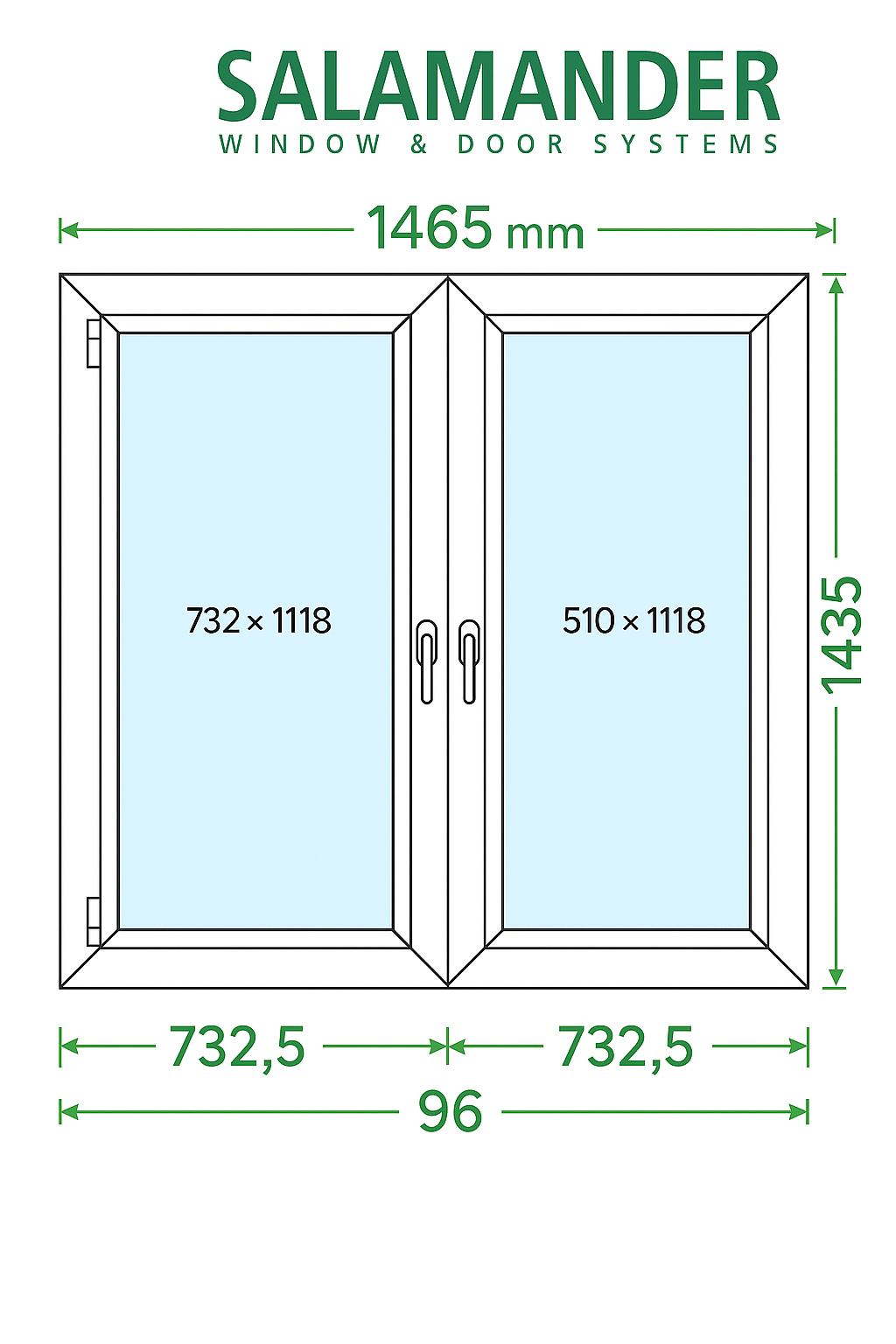 Okno PCV rozwierne + rozwierno-uchylne trzyszybowe 1465 x 1435 mm Salamander BluEvolution 82