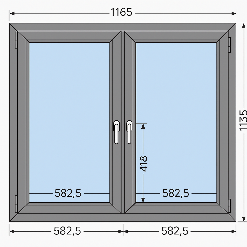 Okno aluminiowe dwuskrzydłowe 1165 x 1135 mm