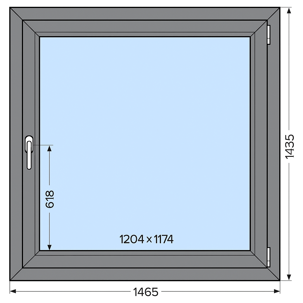 Okno aluminiowe  jednoskrzydłowe1465 x 1435 mm