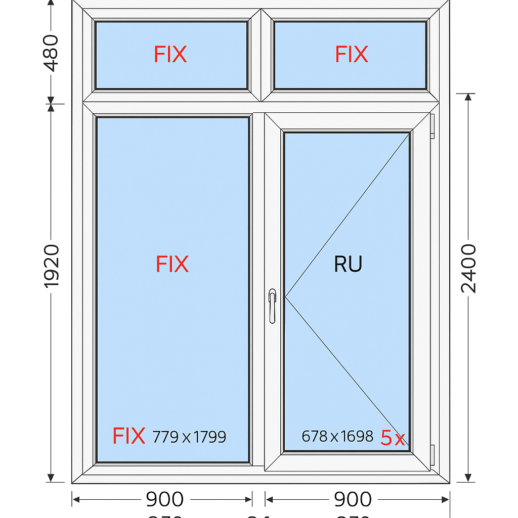 Drzwi balkonowe dwuskrzydłowe PCV 1800x2400 mm z nadstawką