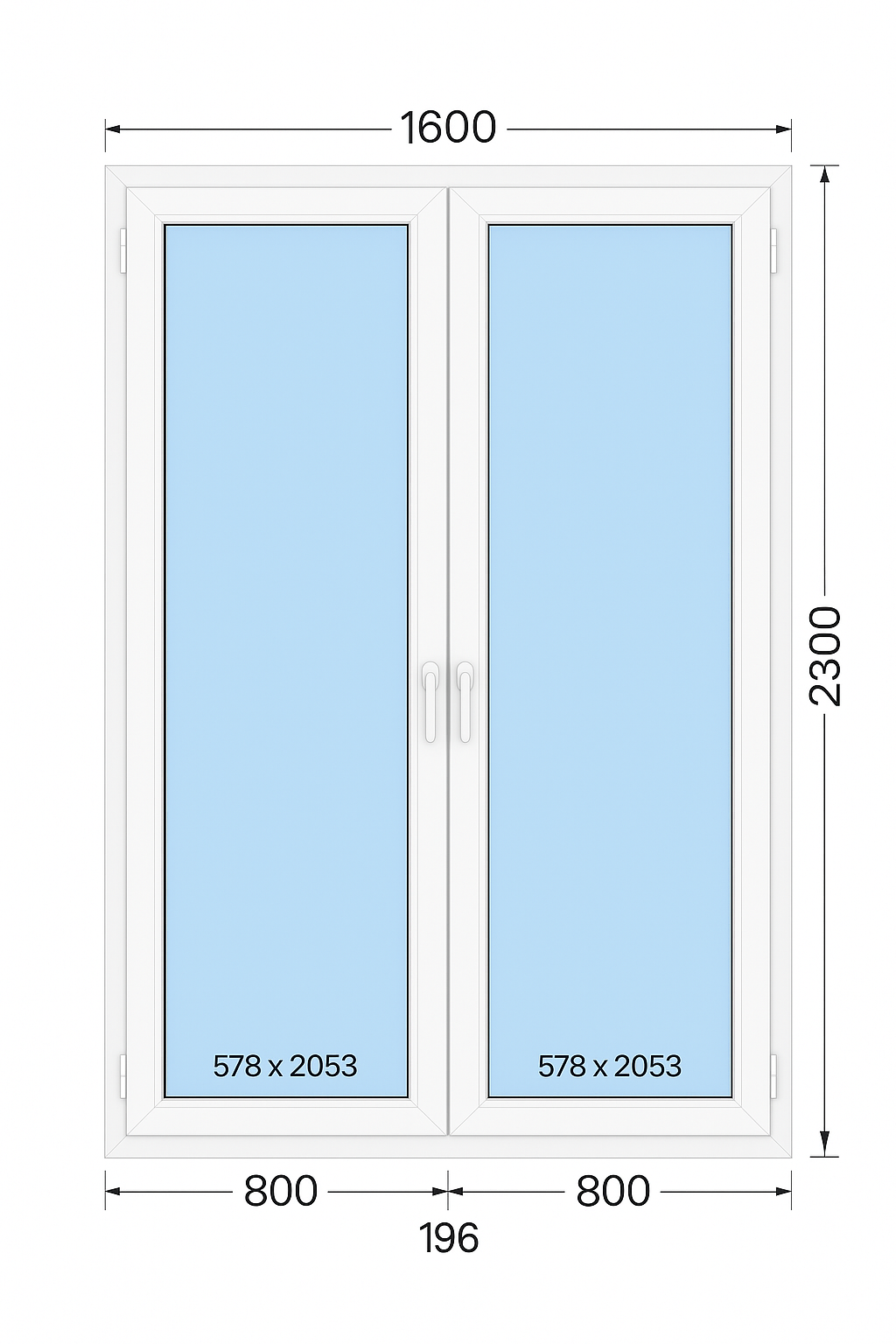 Drzwi balkonowe rozwierno-uchylne dwuskrzydłowe PCV 1600x2300 mm