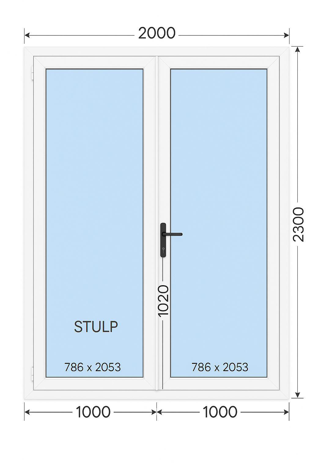 Drzwi balkonowe rozwierno-uchylne dwuskrzydłowe PCV z ruchomym słupkiem 2000x2200 mm