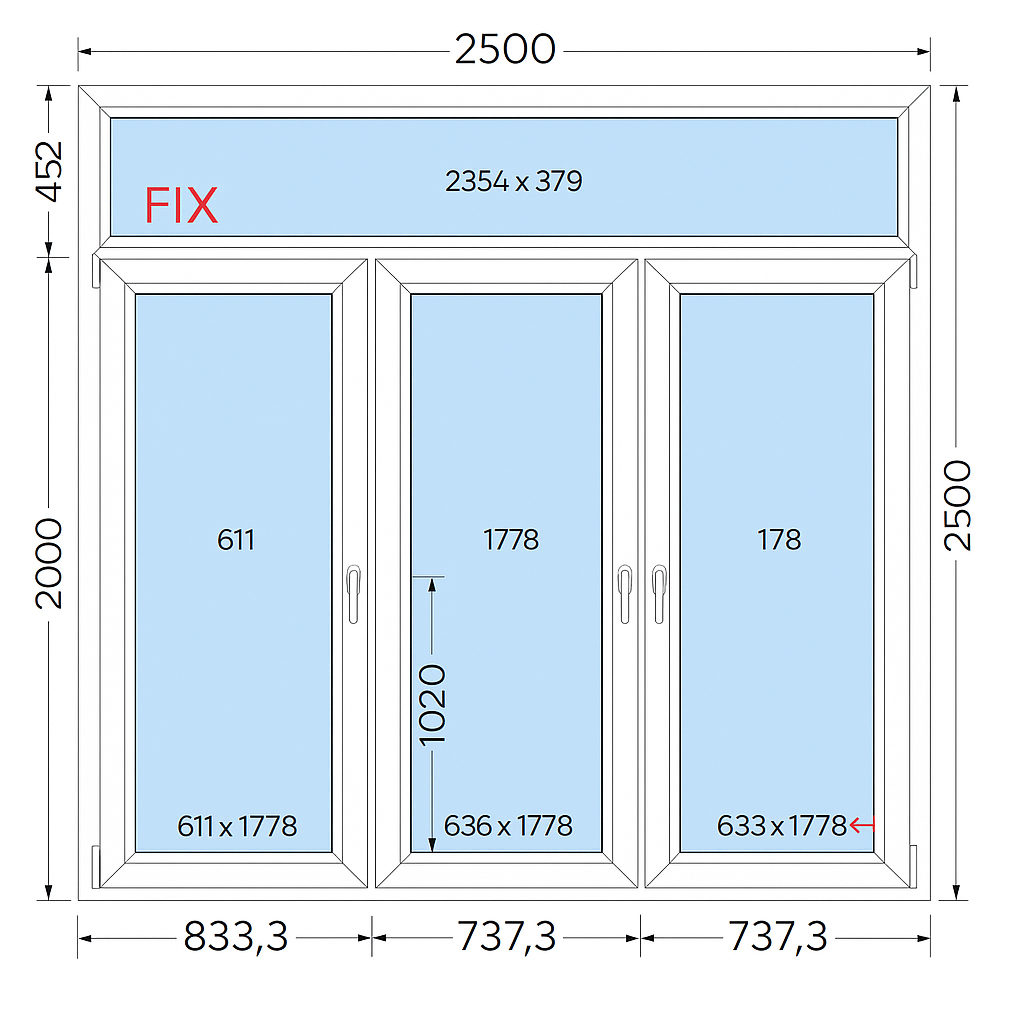 Drzwi balkonowe PCV trzyskrzydłowe 2500x2500 mm