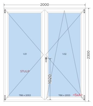 Drzwi balkonowe Rozwierno-uchylne dwuskrzydłowe - PCV Słupek Ruchomy 2000 x 2300 mm