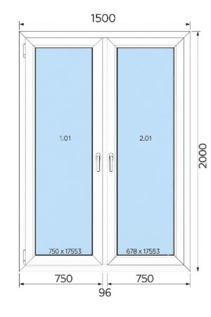 Drzwi balkonowe rozwierno-uchylne PCV 1500x2000 mm