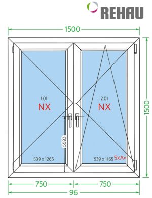Rehau Okno PCV trzyszybowe 150 x 150 cm uchylne + rozwierno-uchylne